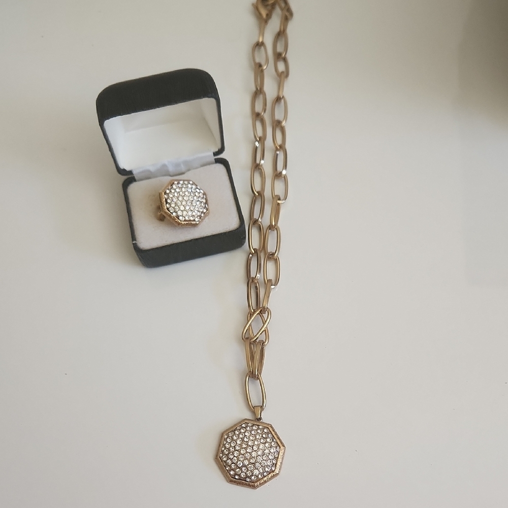 Dominique Gold and Silver Necklace with Crystal Pavé Pendant